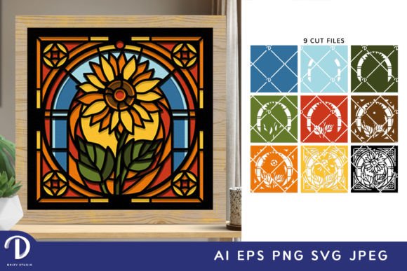 Download Stained Glass Sunflower 3D Shadow Box - Premium Resources